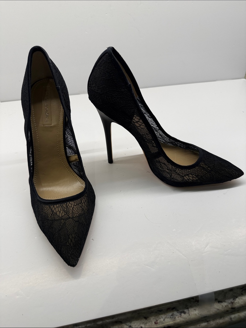 BCBGMaxAzria Black Lace Pointed-Toe Stilettos